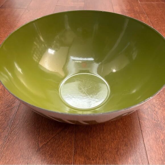 Rare MCM 60s Hanova of Pasadena Large Enamel Dove and Vine Bowl in Green & White - Picture 13 of 15